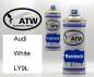 Preview: Audi, White, LY9L: 400ml Sprühdose + 400ml Klarlack - Set, von ATW Autoteile West.