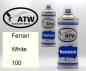 Preview: Ferrari, White, 100: 400ml Sprühdose + 400ml Klarlack - Set, von ATW Autoteile West.