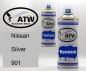 Preview: Nissan, Silver, 901: 400ml Sprühdose + 400ml Klarlack - Set, von ATW Autoteile West.