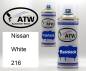 Preview: Nissan, White, 216: 400ml Sprühdose + 400ml Klarlack - Set, von ATW Autoteile West.