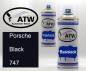 Preview: Porsche, Black, 747: 400ml Sprühdose + 400ml Klarlack - Set, von ATW Autoteile West.