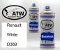 Preview: Renault, White, D389: 400ml Sprühdose + 400ml Klarlack - Set, von ATW Autoteile West.