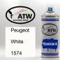 Preview: Peugeot, White, 1574: 400ml Sprühdose, von ATW Autoteile West.