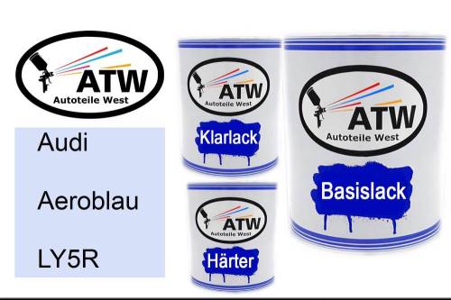 Audi, Aeroblau, LY5R: 1L Lackdose + 1L Klarlack + 500ml Härter - Set, von ATW Autoteile West.