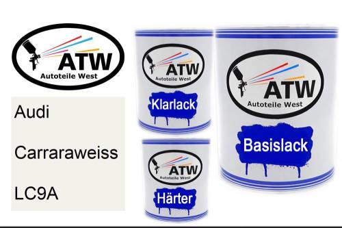 Audi, Carraraweiss, LC9A: 1L Lackdose + 1L Klarlack + 500ml Härter - Set, von ATW Autoteile West.