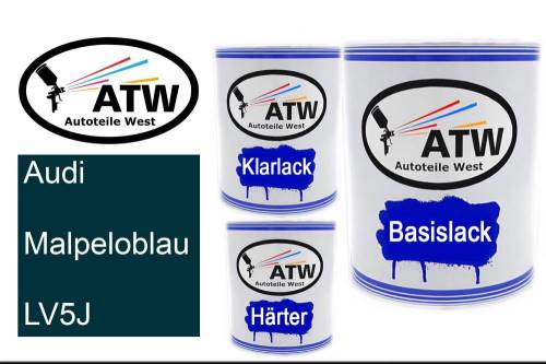 Audi, Malpeloblau, LV5J: 1L Lackdose + 1L Klarlack + 500ml Härter - Set, von ATW Autoteile West.