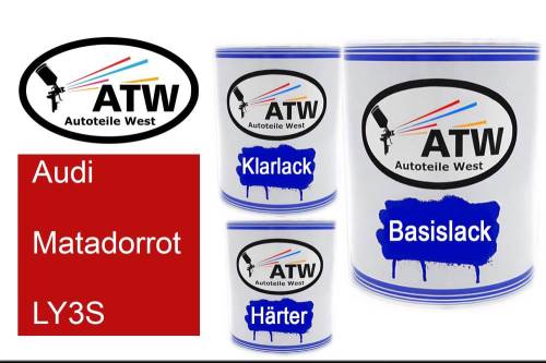 Audi, Matadorrot, LY3S: 1L Lackdose + 1L Klarlack + 500ml Härter - Set, von ATW Autoteile West.