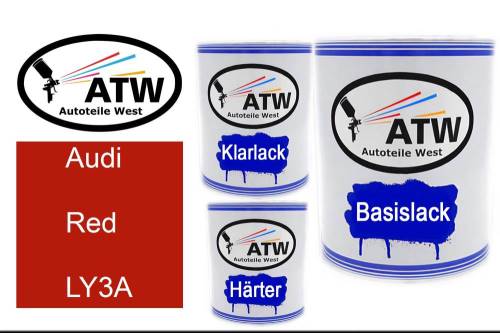 Audi, Red, LY3A: 1L Lackdose + 1L Klarlack + 500ml Härter - Set, von ATW Autoteile West.