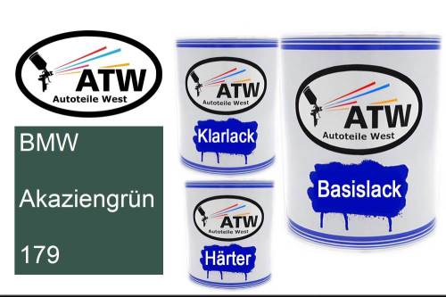 BMW, Akaziengrün, 179: 1L Lackdose + 1L Klarlack + 500ml Härter - Set, von ATW Autoteile West.