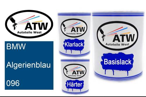 BMW, Algerienblau, 096: 1L Lackdose + 1L Klarlack + 500ml Härter - Set, von ATW Autoteile West.