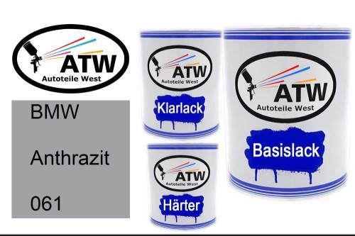 BMW, Anthrazit, 061: 1L Lackdose + 1L Klarlack + 500ml Härter - Set, von ATW Autoteile West.