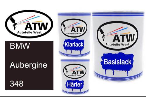 BMW, Aubergine, 348: 1L Lackdose + 1L Klarlack + 500ml Härter - Set, von ATW Autoteile West.