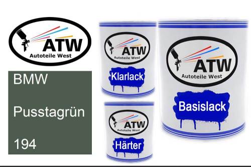 BMW, Pusstagrün, 194: 1L Lackdose + 1L Klarlack + 500ml Härter - Set, von ATW Autoteile West.
