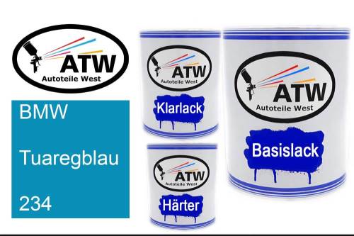 BMW, Tuaregblau, 234: 1L Lackdose + 1L Klarlack + 500ml Härter - Set, von ATW Autoteile West.