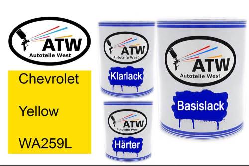 Chevrolet, Yellow, WA259L: 1L Lackdose + 1L Klarlack + 500ml Härter - Set, von ATW Autoteile West.