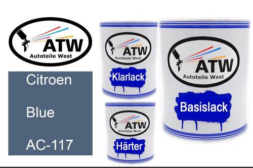 Citroen, Blue, AC-117: 1L Lackdose + 1L Klarlack + 500ml Härter - Set, von ATW Autoteile West.