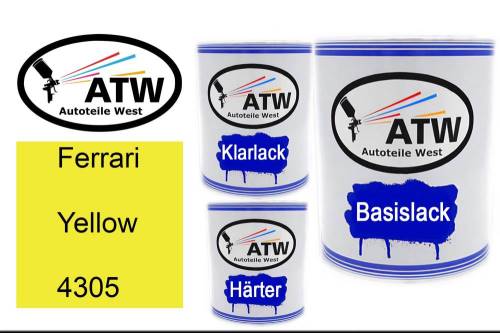 Ferrari, Yellow, 4305: 1L Lackdose + 1L Klarlack + 500ml Härter - Set, von ATW Autoteile West.