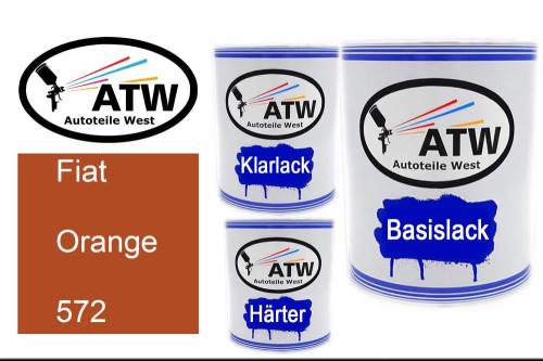 Fiat, Orange, 572: 1L Lackdose + 1L Klarlack + 500ml Härter - Set, von ATW Autoteile West.
