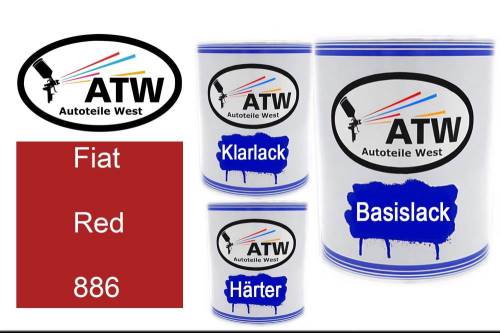 Fiat, Red, 886: 1L Lackdose + 1L Klarlack + 500ml Härter - Set, von ATW Autoteile West.