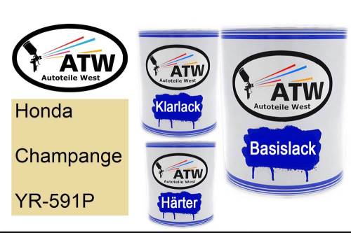 Honda, Champange, YR-591P: 1L Lackdose + 1L Klarlack + 500ml Härter - Set, von ATW Autoteile West.
