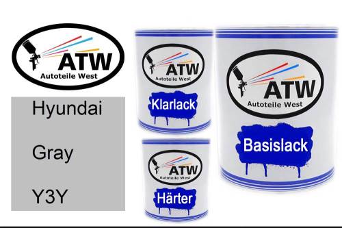 Hyundai, Gray, Y3Y: 1L Lackdose + 1L Klarlack + 500ml Härter - Set, von ATW Autoteile West.