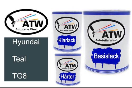 Hyundai, Teal, TG8: 1L Lackdose + 1L Klarlack + 500ml Härter - Set, von ATW Autoteile West.