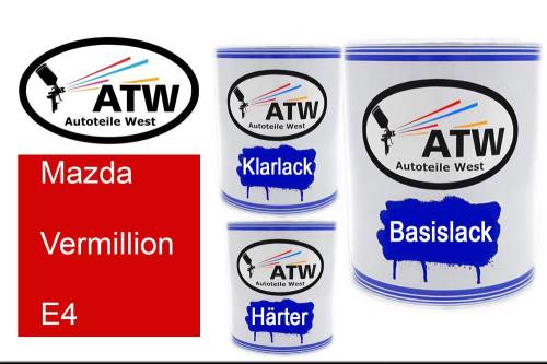 Mazda, Vermillion, E4: 1L Lackdose + 1L Klarlack + 500ml Härter - Set, von ATW Autoteile West.