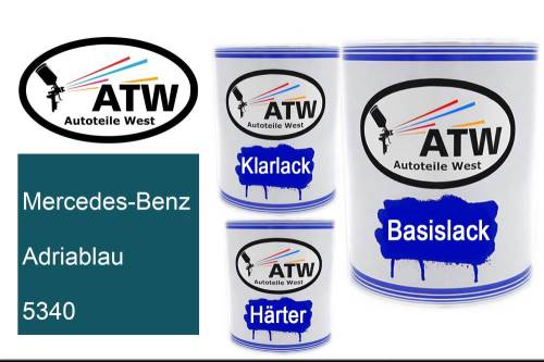 Mercedes-Benz, Adriablau, 5340: 1L Lackdose + 1L Klarlack + 500ml Härter - Set, von ATW Autoteile West.