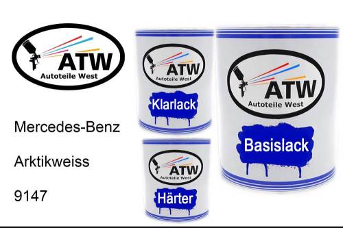 Mercedes-Benz, Arktikweiss, 9147: 1L Lackdose + 1L Klarlack + 500ml Härter - Set, von ATW Autoteile West.