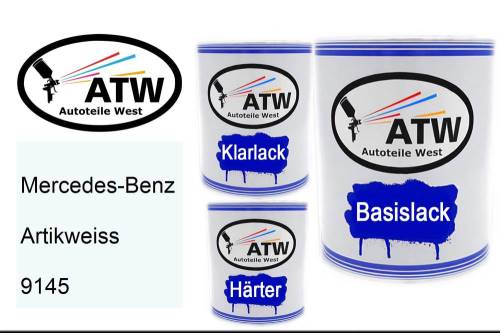 Mercedes-Benz, Artikweiss, 9145: 1L Lackdose + 1L Klarlack + 500ml Härter - Set, von ATW Autoteile West.