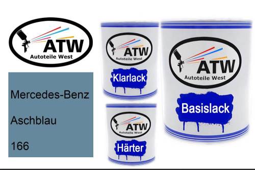 Mercedes-Benz, Aschblau, 166: 1L Lackdose + 1L Klarlack + 500ml Härter - Set, von ATW Autoteile West.