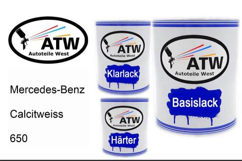Mercedes-Benz, Calcitweiss, 650: 1L Lackdose + 1L Klarlack + 500ml Härter - Set, von ATW Autoteile West.