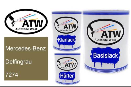 Mercedes-Benz, Delfingrau, 7274: 1L Lackdose + 1L Klarlack + 500ml Härter - Set, von ATW Autoteile West.