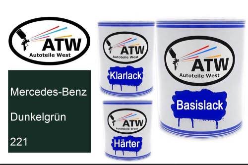 Mercedes-Benz, Dunkelgrün, 221: 1L Lackdose + 1L Klarlack + 500ml Härter - Set, von ATW Autoteile West.