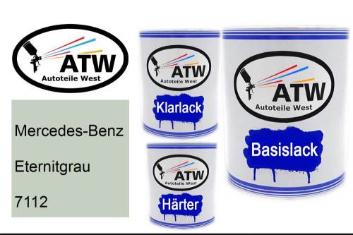 Mercedes-Benz, Eternitgrau, 7112: 1L Lackdose + 1L Klarlack + 500ml Härter - Set, von ATW Autoteile West.