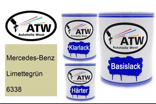 Mercedes-Benz, Limettegrün, 6338: 1L Lackdose + 1L Klarlack + 500ml Härter - Set, von ATW Autoteile West.