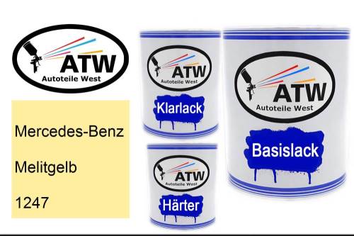 Mercedes-Benz, Melitgelb, 1247: 1L Lackdose + 1L Klarlack + 500ml Härter - Set, von ATW Autoteile West.
