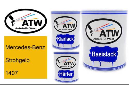 Mercedes-Benz, Strohgelb, 1407: 1L Lackdose + 1L Klarlack + 500ml Härter - Set, von ATW Autoteile West.