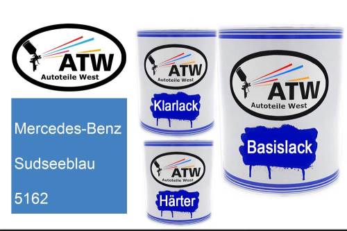 Mercedes-Benz, Sudseeblau, 5162: 1L Lackdose + 1L Klarlack + 500ml Härter - Set, von ATW Autoteile West.