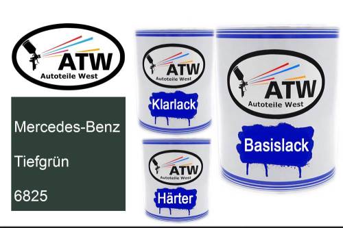 Mercedes-Benz, Tiefgrün, 6825: 1L Lackdose + 1L Klarlack + 500ml Härter - Set, von ATW Autoteile West.