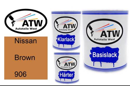 Nissan, Brown, 906: 1L Lackdose + 1L Klarlack + 500ml Härter - Set, von ATW Autoteile West.