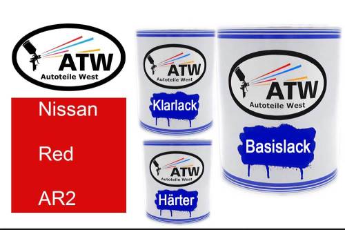 Nissan, Red, AR2: 1L Lackdose + 1L Klarlack + 500ml Härter - Set, von ATW Autoteile West.