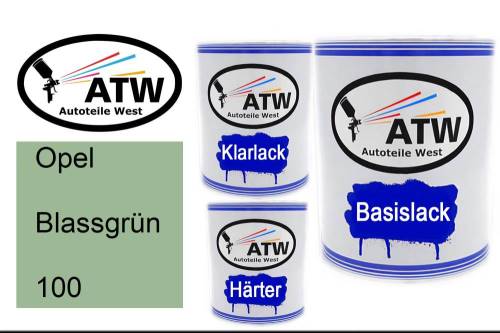 Opel, Blassgrün, 100: 1L Lackdose + 1L Klarlack + 500ml Härter - Set, von ATW Autoteile West.