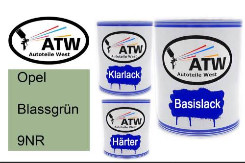 Opel, Blassgrün, 9NR: 1L Lackdose + 1L Klarlack + 500ml Härter - Set, von ATW Autoteile West.