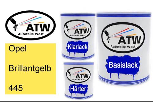 Opel, Brillantgelb, 445: 1L Lackdose + 1L Klarlack + 500ml Härter - Set, von ATW Autoteile West.