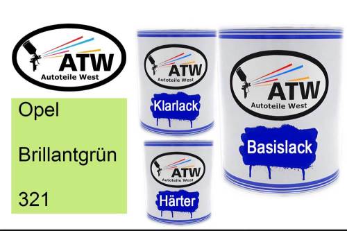 Opel, Brillantgrün, 321: 1L Lackdose + 1L Klarlack + 500ml Härter - Set, von ATW Autoteile West.