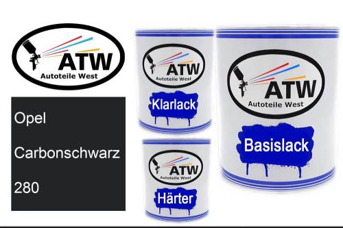 Opel, Carbonschwarz, 280: 1L Lackdose + 1L Klarlack + 500ml Härter - Set, von ATW Autoteile West.