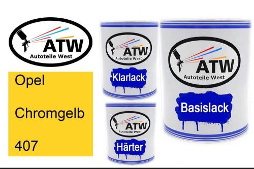 Opel, Chromgelb, 407: 1L Lackdose + 1L Klarlack + 500ml Härter - Set, von ATW Autoteile West.