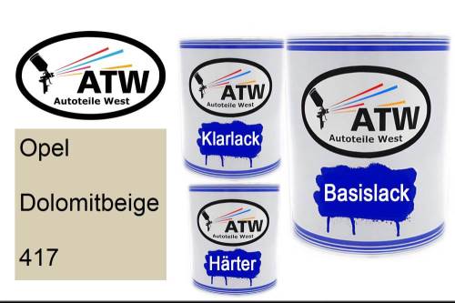 Opel, Dolomitbeige, 417: 1L Lackdose + 1L Klarlack + 500ml Härter - Set, von ATW Autoteile West.