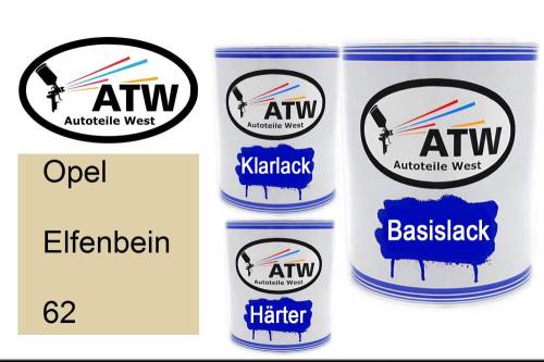Opel, Elfenbein, 062: 1L Lackdose + 1L Klarlack + 500ml Härter - Set, von ATW Autoteile West.